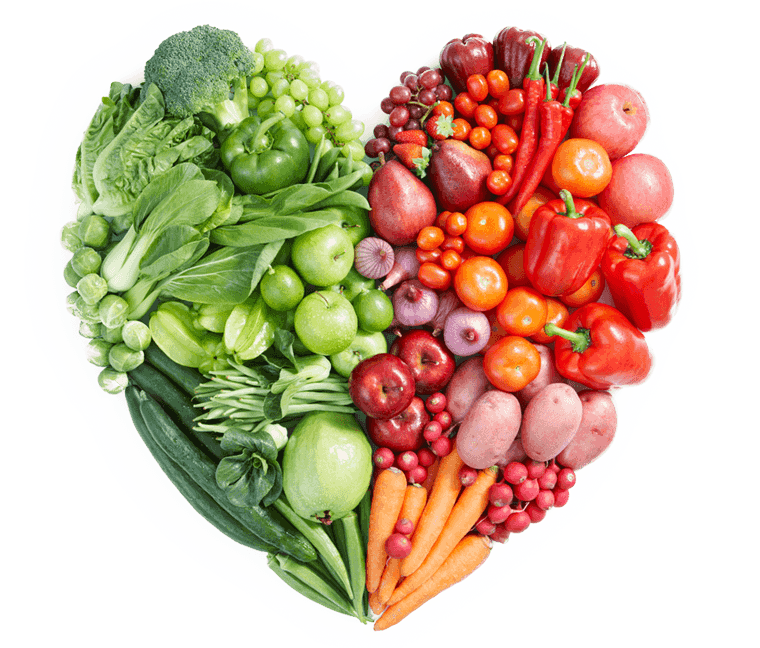 Life Extension, green and red vegetables in a heart shape